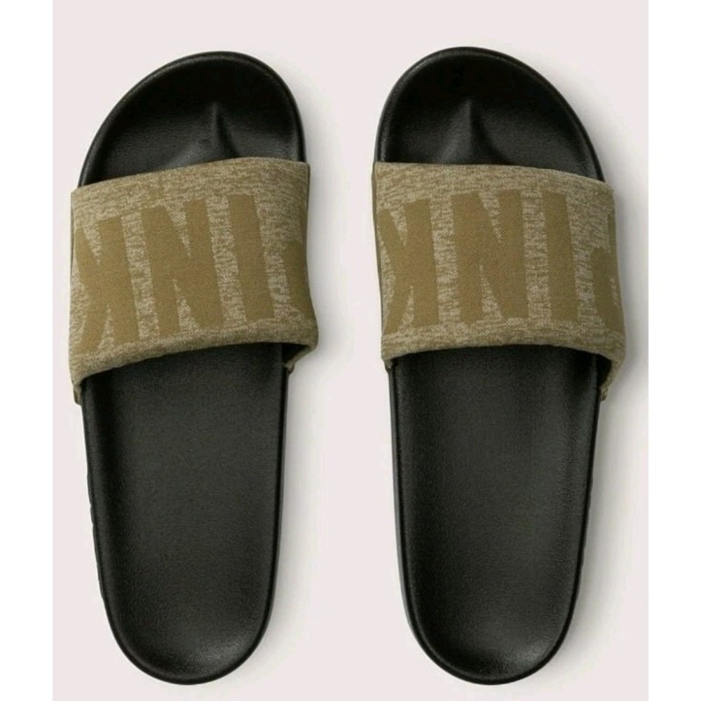 VICTORIAS SECRET PINK SEAMLESS SLIDES SANDALS BEACH SHOES OLIVE GREEN 9‎ WOMAN